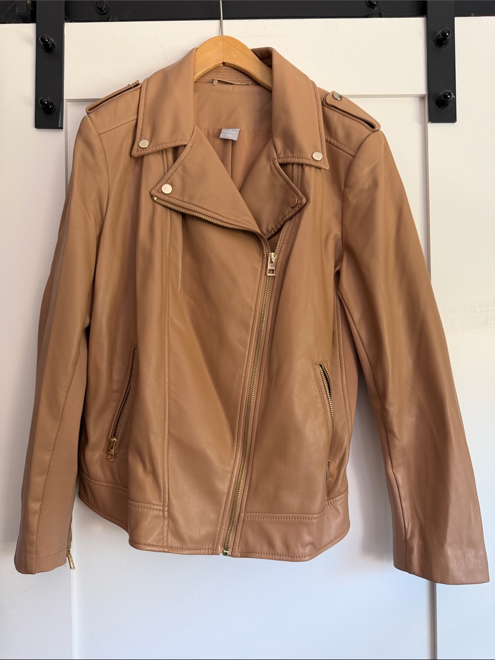 Chico's Camel Tan Faux Leather Moto Jacket